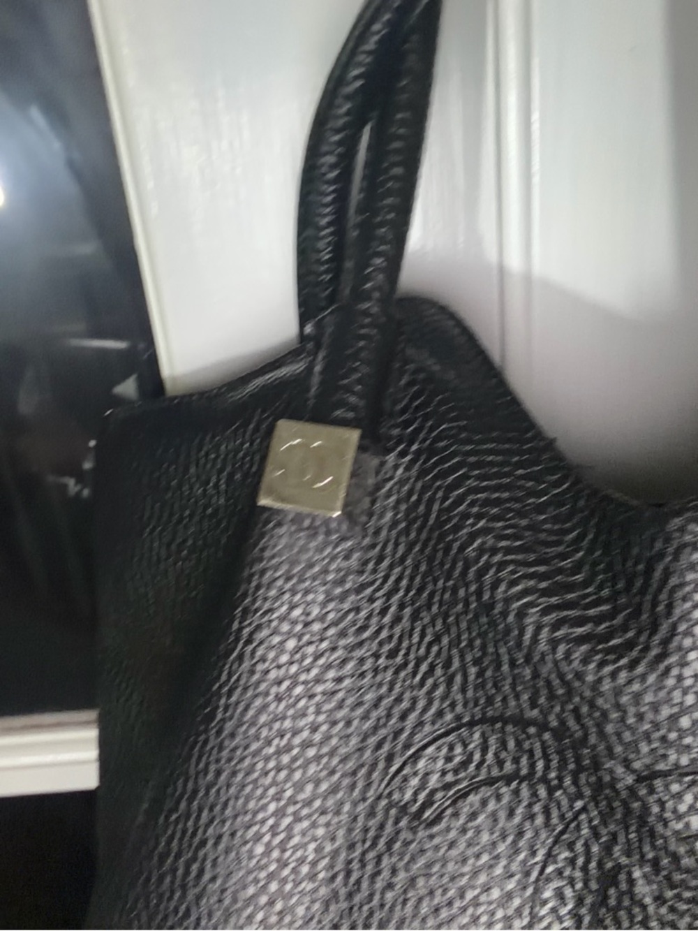 CC Black Pebbled Leather Tote with Double Handles - Picture 2 of 14